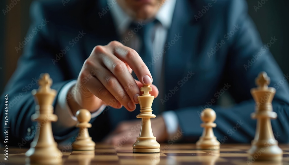 custom made wallpaper toronto digitalBusiness leader in suit makes decisive move on chessboard. Man plans strategy with chess pieces, showing foresight and smart decision-making for success. Game of intellect and competition.
