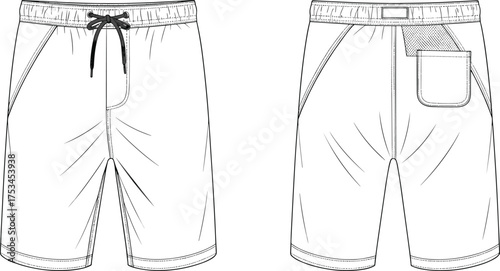 shorts swimwear trunks fashion apparel garment clothing outfit textile fabric illustration vector template design sketch pattern style art flat drawing technical