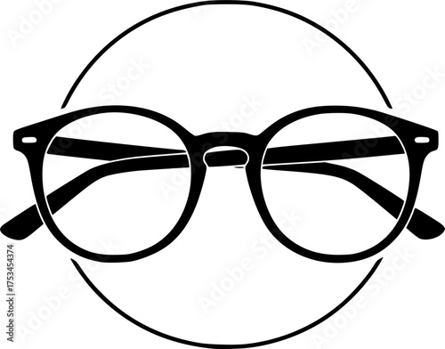 Round circle glasses frame outline line art silhouette clipart vector illustration
