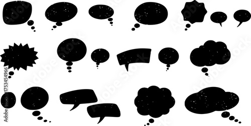 Set of vintage speech bubbles. Grunge texture text box frame, retro chat box, message box conversation template vector illustration design.
