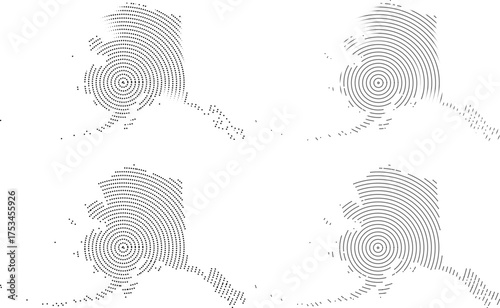 Mega set of Alaska infographic vector dotted round shape pattern map silhouette art map design.