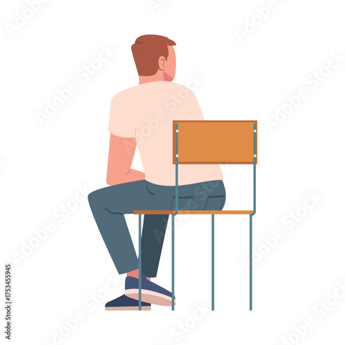 Man Sitting on Chair with His Back Vector Illustration