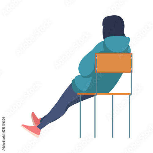 Woman Sitting on Chair with Her Back Vector Illustration