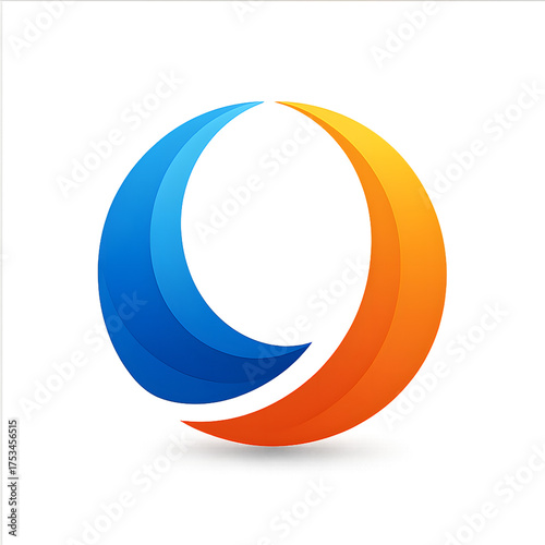 Abstract crescent moon logo with blue and orange gradient