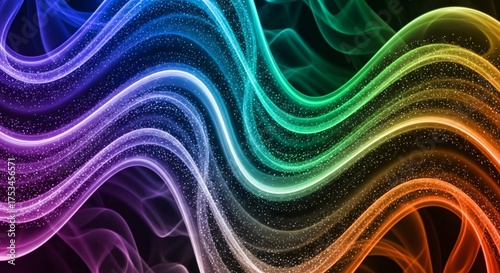 Vibrant swirling rainbow smoke creating an abstract, ethereal, and flowing pattern