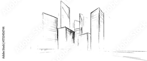 Vector architectural sketch of a house. linear sketch modern building on light gray background