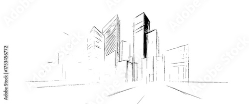 Vector architectural sketch of a house. linear sketch modern building on light gray background