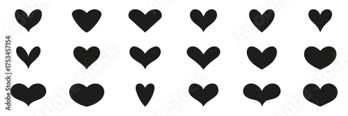 Heart Shape Silhouette Icons Set. Love And Romance Glyph Symbol Collection. Isolated Vector Illustration