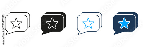 Speech Bubble With Star Line And Solid Icon Set. Customer Feedback, Review, And Rating Symbol Collection. Communication And Quality Assessment. Isolated Vector Illustration