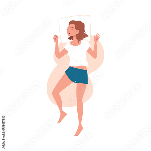 Sleeping Woman Character Lying in Pose with Pillow Vector Illustration