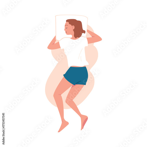 Sleeping Woman Character Lying in Pose with Pillow Vector Illustration