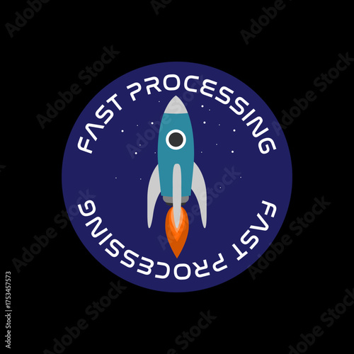 Fast processing rocket icon isolated on black background
