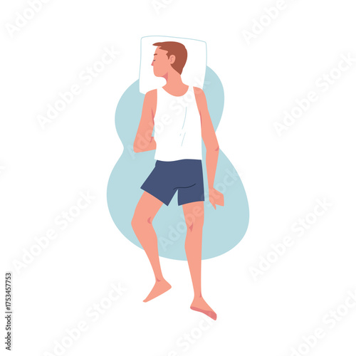 Sleeping Man Character Lying in Pose with Pillow Vector Illustration