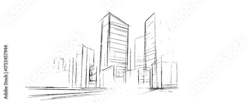 Vector architectural sketch of a house. linear sketch modern building on light gray background