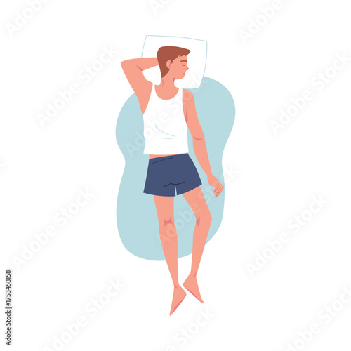 Sleeping Man Character Lying in Pose with Pillow Vector Illustration
