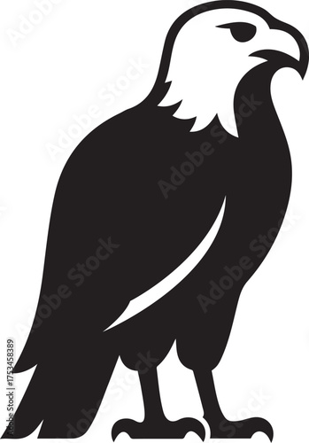 Perched eagle silhouette on white background, Bird of prey resting vector graphic