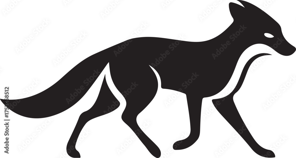 Fototapeta premium Fox walking silhouette on white background, Elegant fox animal vector graphic