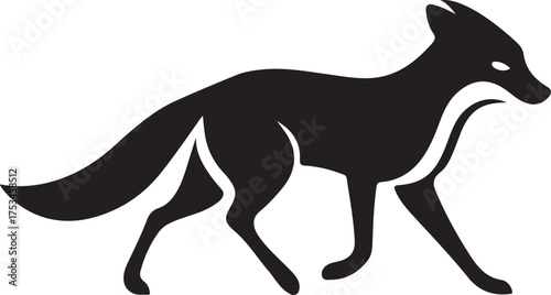 Fox walking silhouette on white background, Elegant fox animal vector graphic