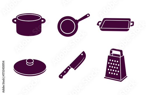 Flat icon collection of cookware.