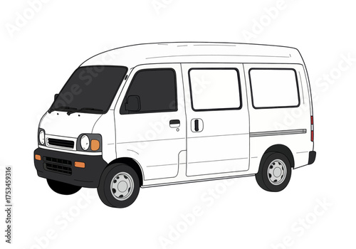 White Minivan Vehicle Illustration - Compact Commercial Van for Transportation and Business