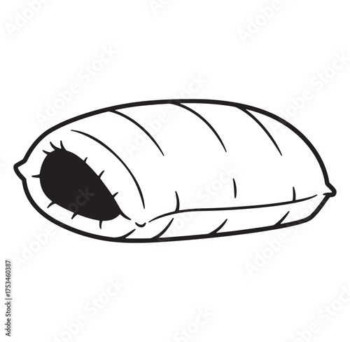 Simple black and white vector illustration of a sleeping bag for outdoor camping and travel