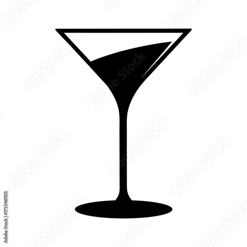 Simple Martini Glass Side View Silhouette Modern Cocktail Symbol Clean Vector Design with White Background