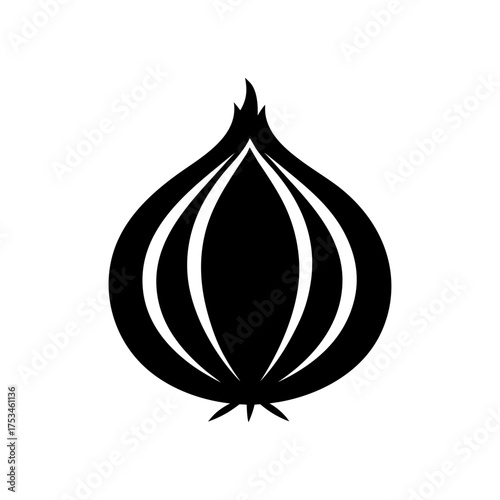 Simple Sliced Onion Silhouette Fresh Cooking Ingredient Clean Vegetable Vector Illustration with White Background