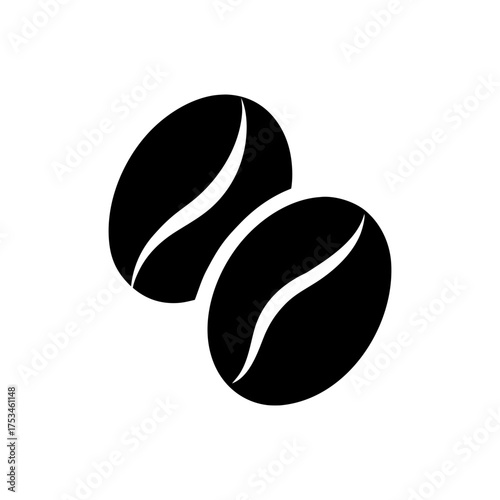 Simple Twin Coffee Beans Silhouette Elegant Drink Icon Minimal Vector Illustration with White Background