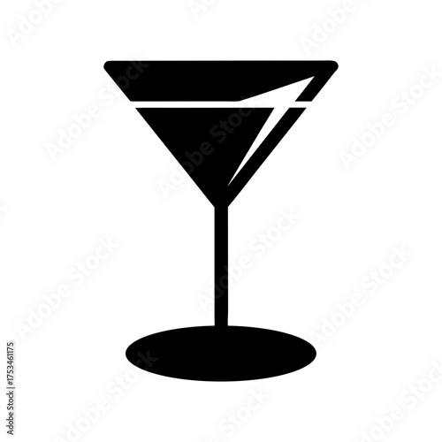 Minimal Martini Glass Top View Silhouette Elegant Drink Icon Clean Cocktail Vector Illustration with White Background
