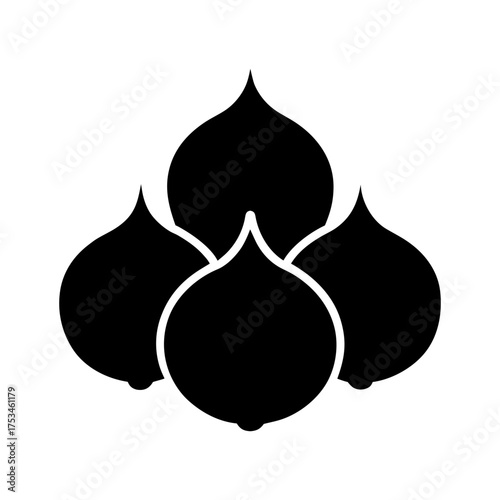 Minimal Onion Cluster Silhouette Fresh Vegetable Group Clean Farm Produce Vector Illustration with White Background