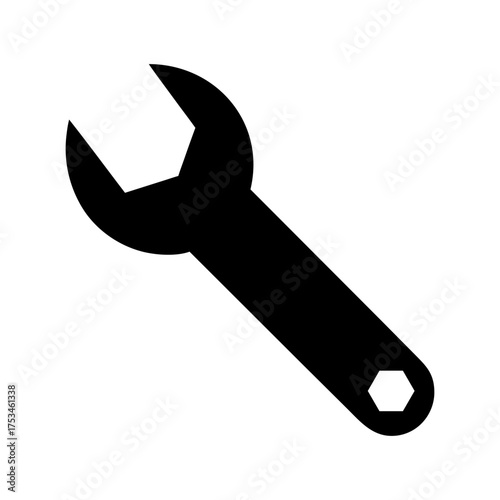 Minimal Wrench Silhouette Clean Tuning Tool Icon Simple Repair Equipment Vector Illustration with White Background