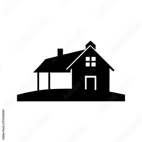 Minimal Farmhouse Silhouette Rural House Icon Clean Country Architecture Vector Illustration with White Background