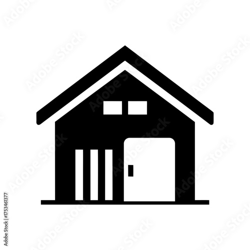 Minimal Garage Silhouette Clean Home Building Icon Simple Architecture Vector Illustration with White Background