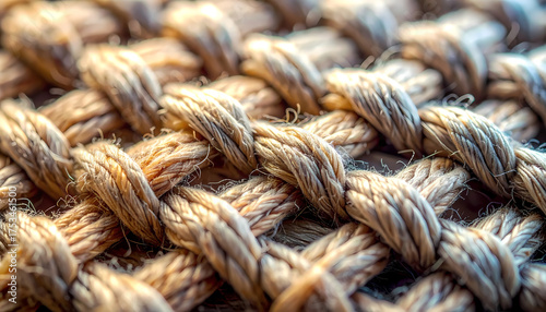 Detailed Macro Close-up Braided Jute Rope Intertwined Texture Material Background