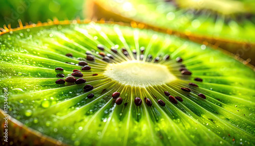 Fresh Close-up Detail of Green Kiwi Fruit Slice Food