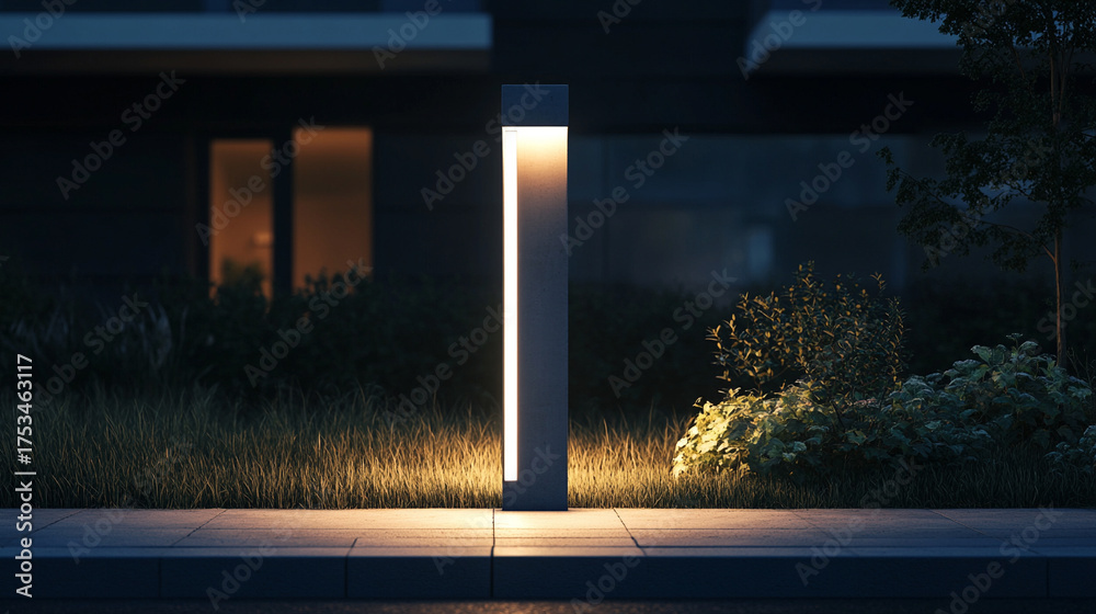 Fototapeta premium A clean concrete pillar illuminated by modern lighting in a hyperrealistic scene, emphasizing architectural minimalism, texture, and sleek contemporary design. 