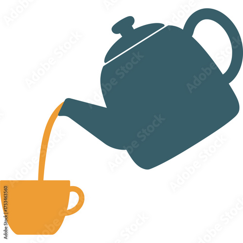 Teapot pouring liquid into a cup, vector illustration coffee drink beverage graphic design kitchenware hot
