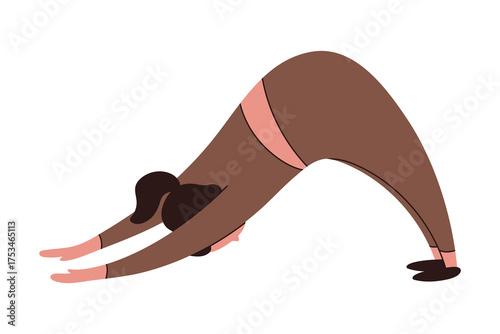 Woman doing Downward Facing Dog yoga pose. Great for fitness, wellness, and mindful design.