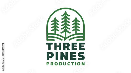 Three pines production company logo with evergreen trees