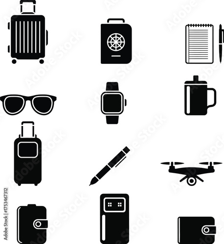 Travel and personal items icons 