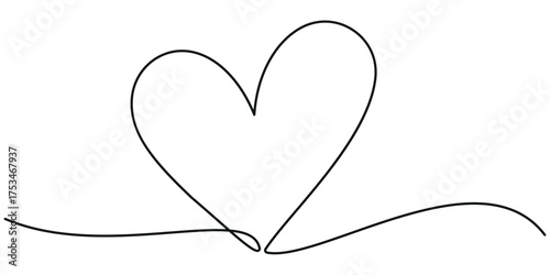 Heart single line art drawing. Continuous one lines heart vector drawing. Vector illustration. doodle one line love icon.	