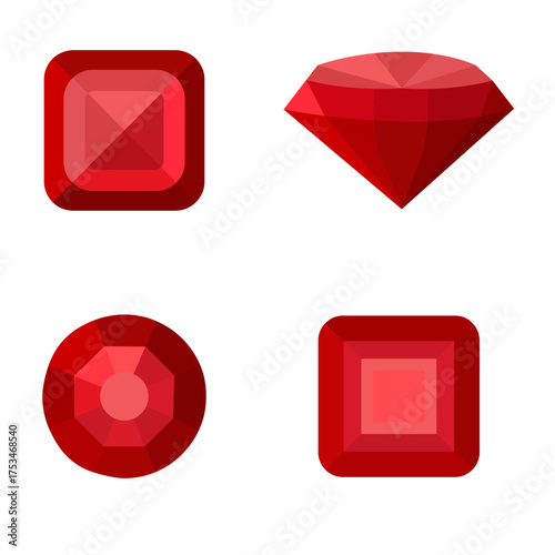 Set of precious red colored stones on a white background. Luxury vector illustration