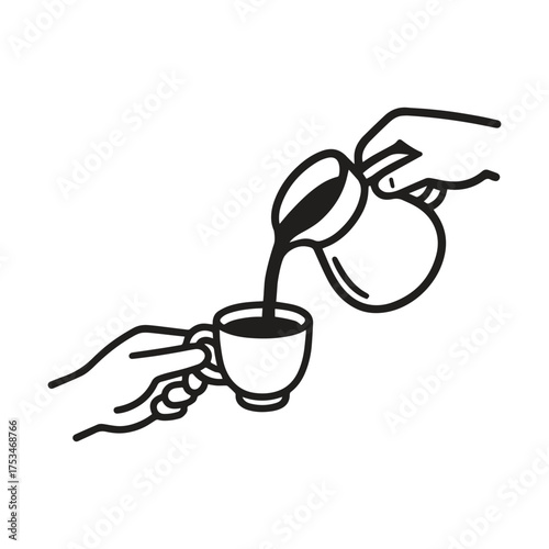 Minimalist black and white logo of First person view showing the hand pours coffee into the cup