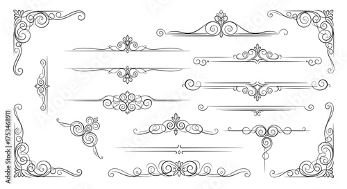 Elegant Vector Ornaments: A Collection of Scrollwork Designs for Wedding Invitations, Certificates, and Decorative Elements, Perfect for Graphic Design Projects