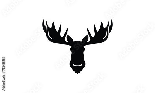 Single moose heads antlers vector black shape illustration engraving and laser cutting with white background