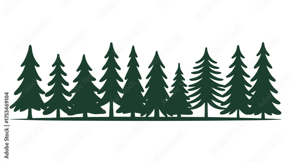Fototapeta premium Silhouette of a dense evergreen forest against a white background