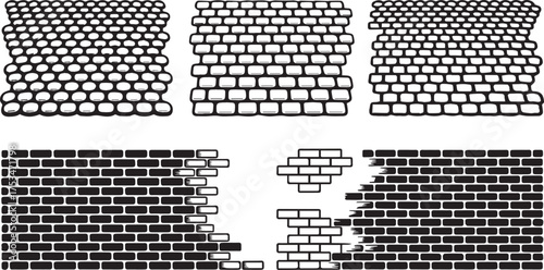 Illustration of brick wall patterns with varying degrees of damage
