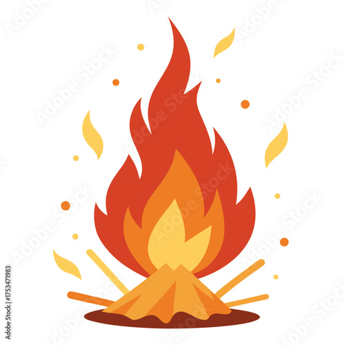 Bonfire with flying spark particles vector illustration on white background