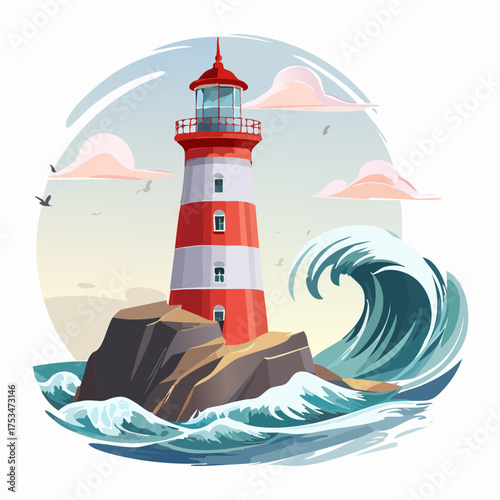 Leuchtturm auf einer Klippe am stürmischen Meer