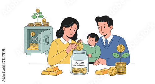 Family Saving Money for Future Investment, Financial Planning and Wealth Growth